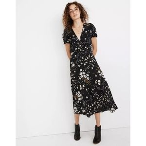 Madewell | Puff-Sleeve Wrap-Front Midi Dress in Polka Daisies Size 6